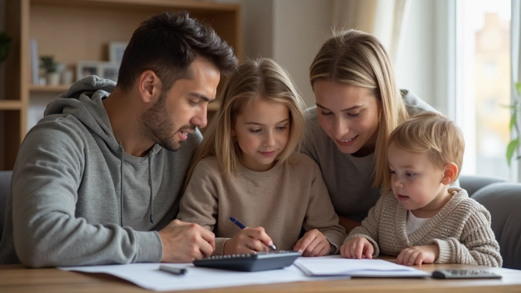 Семейное совещание по финансовому планированию в современной гостиной